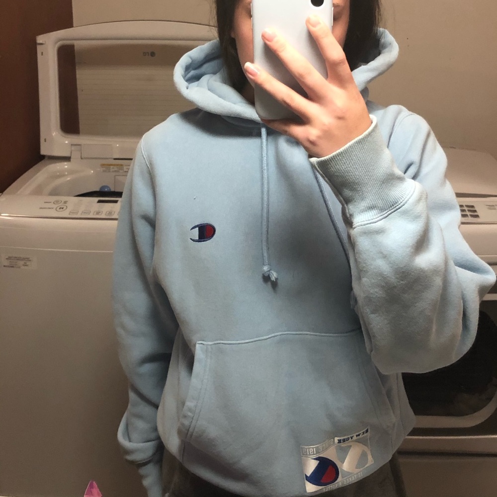 Light blue champion reverse weave hoodie